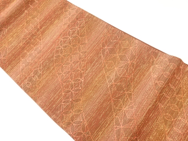 リサイクル　本泥染曲線に古典柄模様織出し袋帯